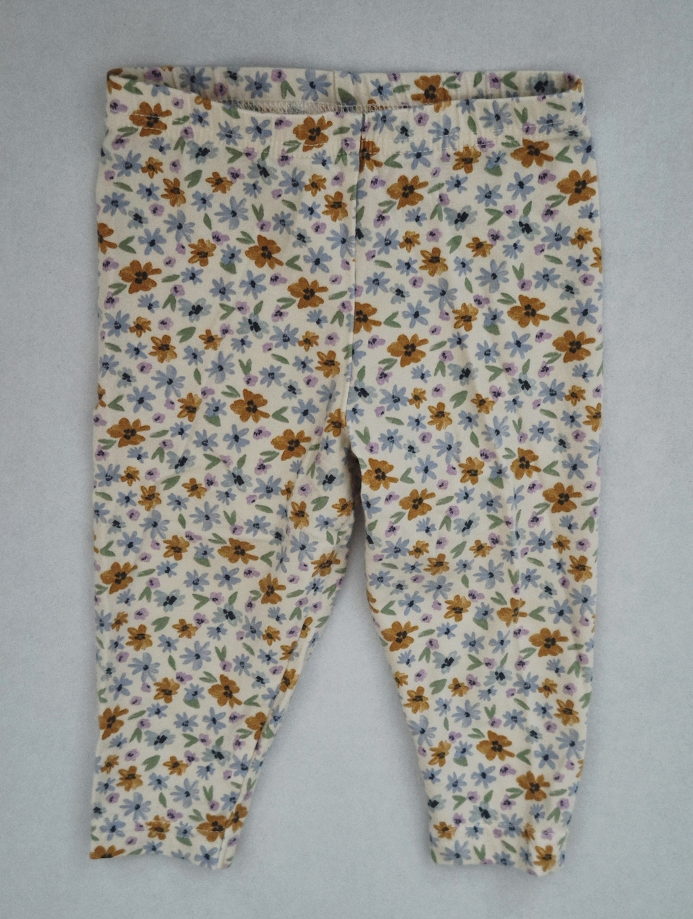 12m Floral Baby Leggings - Cream with Mustard and Lavender Accents 12 Months